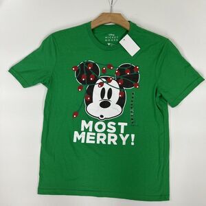 NWT Disney Mickey Mouse Most Merry! Adult Medium M Christmas Green T Shirt SS